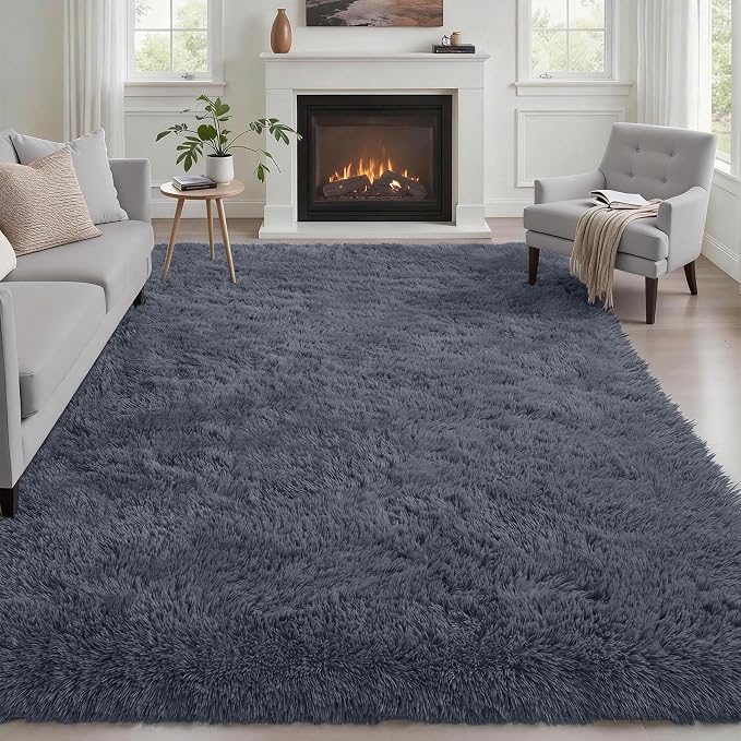 Fluffy 5x7 Area Rugs for Living Room Bedroom: Ultra Soft Shag Rug Non-Slip Non-Shedding Small Plush Bedside Rug Indoor Floor Carpets for Kids Room Playroom Entryway Nursery Dorms Home Decor Grey