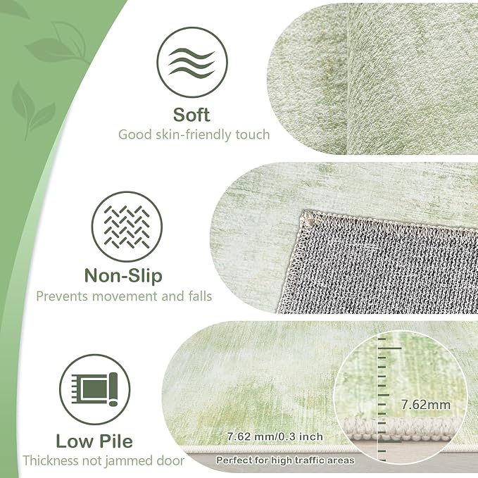 Area Rugs 6x9 Living Room: Washable Rug Modern Abstract Large Rugs Soft Non Slip Neutral Rug Stain Resistant Indoor Carpet for Bedroom Kitchen Dining Room Nursery Home Rugs(Green,6'x9')