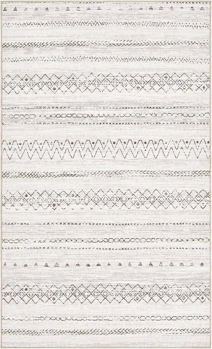cotiled 3x5 Area Rugs Living Room Rug: Washable Boho Rugs with Non Slip Backing Small Soft Indoor Stain Resistant Carpet for Bedroom Farmhouse Dining Room Lightweight Home Decor Brown