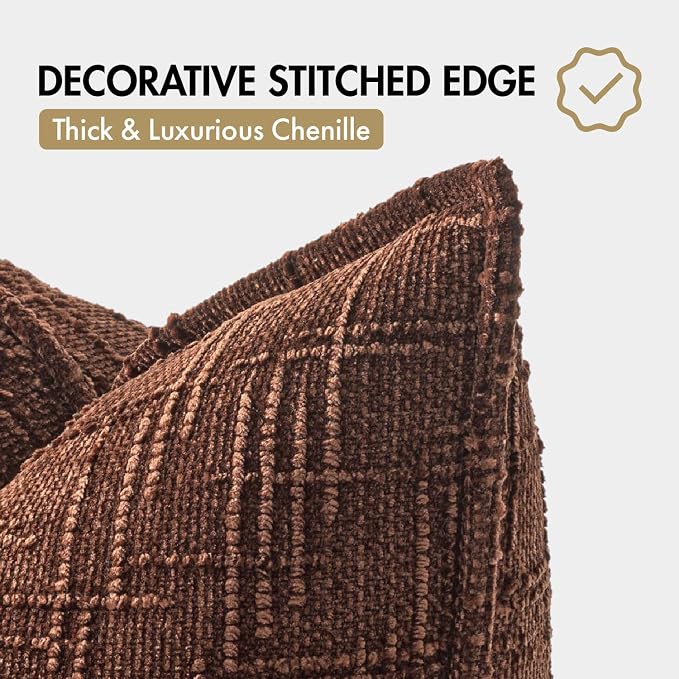 MIULEE Slubby Textured Decorative Throw Pillow Covers 20x20 Inch Set of 2 Boho Farmhouse Soft Cozy Chenille Pillows Cushion Cases Modern Fall Home Decor for Couch Sofa Bed Living Room, Brown