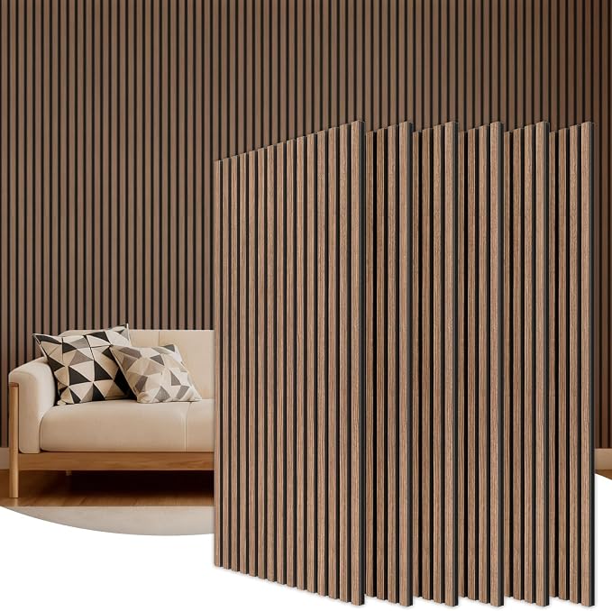 TONOR Wood Wall Panels for Interior Wall Decor, 6 Pack 47.2" x 23.6"(46.41ft²) Wood Slat Aacoustic Panels, Soundproof Wall Panels for Noise Cancelling and Decoration, Living Room, Office, Walnut
