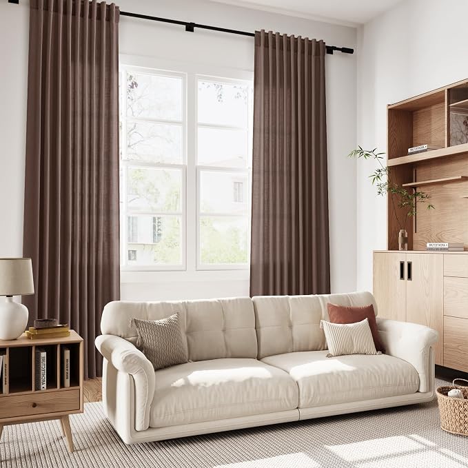 Cappuccino Linen Curtains 72 Inch Long for Living Room Bedroom Lightweight Door Drapes 2 Panels Set, Semi Sheer Light Filtering Back Tab or Rod Pocket Curtain,52x72