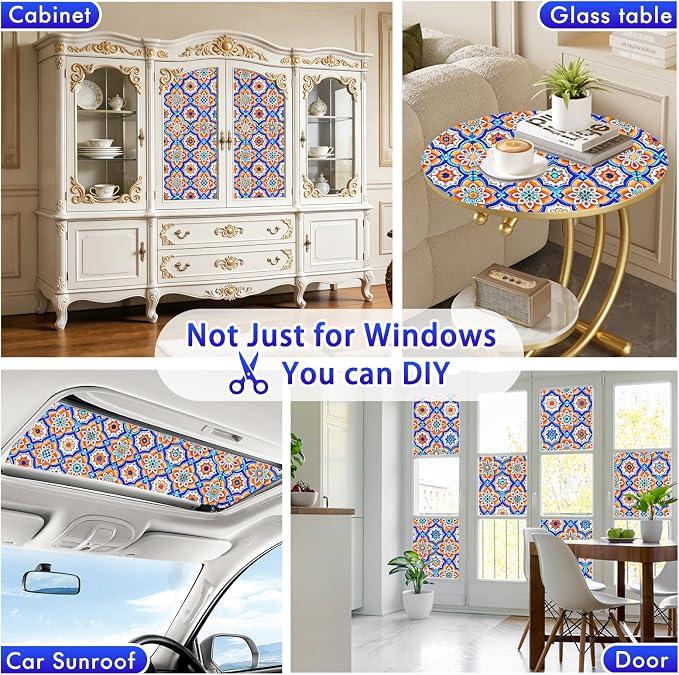 SOMWISE Frosted Glass Window Privacy Film with Tools, Heat Blocking, Anti-UV, Anti-Glare, Static Cling, Decor for Home Bathroom Door, Renter Friendly, Removable, Reusable, Blue 23.5Inchx78.5Inch