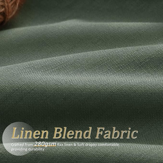 Jowels Olive Green Linen Blackout Curtains 96 Length 2 Panels Set for Living Room Bedroom, 100% Black Out Thermal Insulated Linen Drapes, Room Darkening Grommet Curtains 96 Inches Long