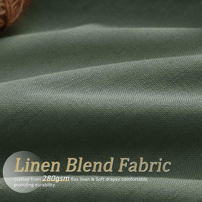 Jowels Olive Green Linen Blackout Curtains 72 Length 2 Panels Set for Living Room Bedroom, 100% Black Out Thermal Insulated Linen Drapes, Room Darkening Grommet Curtains 72 Inches Long