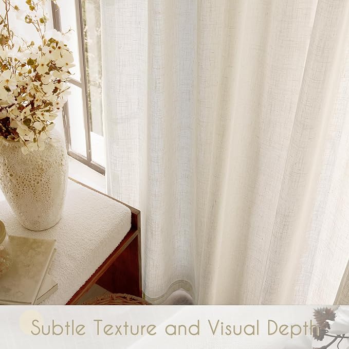 Faux Linen Beige Curtains 63 inches Long for Living Room Rustic Farmhouse Linen Drapes Semi Sheer Burlap Textured Canvas Cloth Curtain Panels Set of 2 Kahki Tan Colored