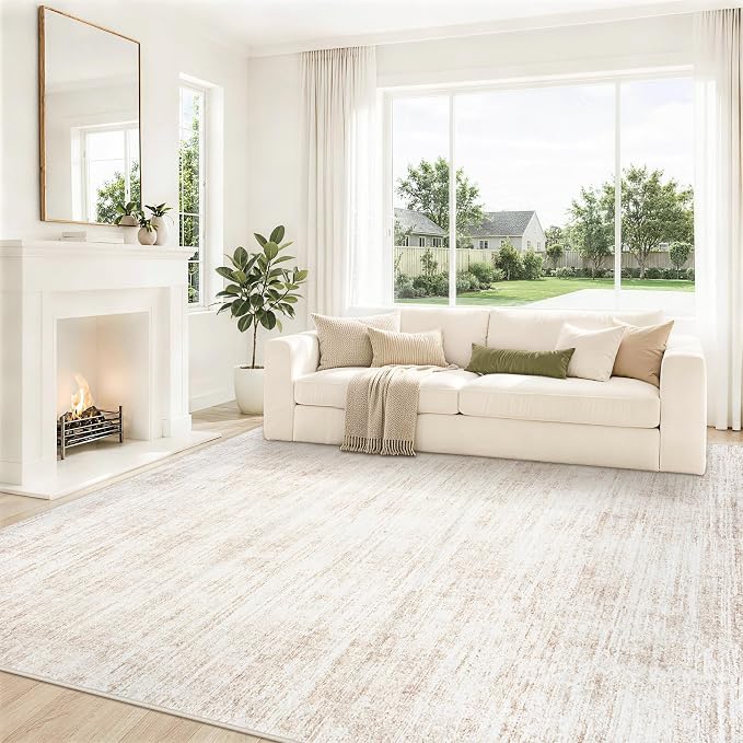 8x10 Area Rugs for Living Room Washable Rugs Neutral Abstract Large Rug Soft Modern Carpet Non-Slip Stain Resistant Low Pile Rug for Bedroom Dining Room Nursery Home Office Under Table Area Rug Beige