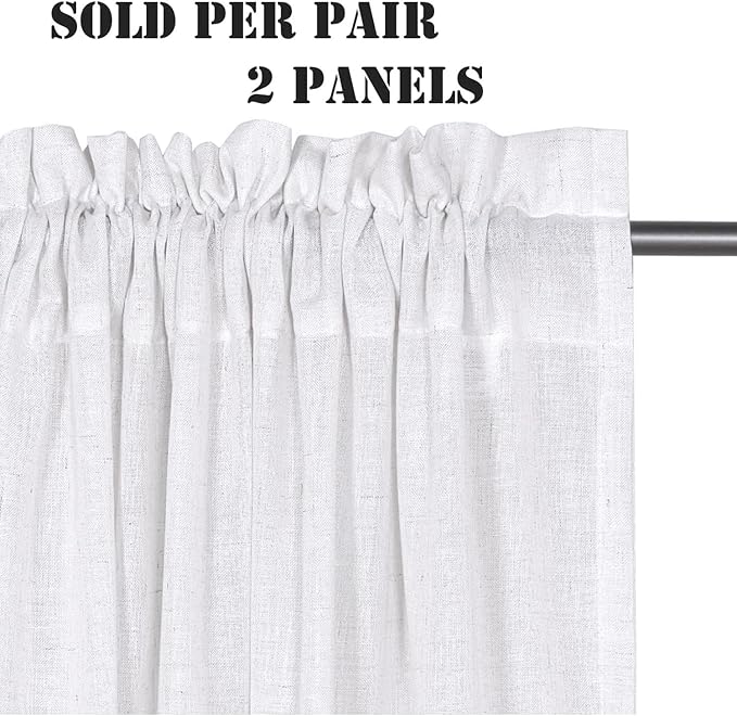 H.VERSAILTEX Linen Curtains Pair Set Functional Open Weave Curtain Highly Durable Rod Pocket Extra Long 108 Drapes for Living Room/Bedroom, Not Solid Privacy Assured (9 FT Tall, Heathered White)