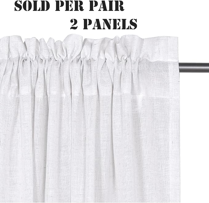 H.VERSAILTEX Elegant Natural Linen Blended Curtains Energy Efficient Light Filtering Rod Pocket Window Treatments Panels for Living Room Not Solid (Set of 2, Heathered White, 52 Inch x 72 Inch)