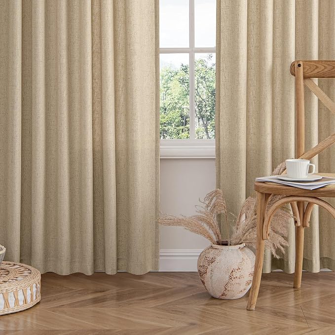 MIULEE Non-See-Through Privacy Linen Curtains 2 Panels, Light Filtering Window Curtains Farn House Textured Back Tab Semi Sheer Drapes for Bedroom Living Room, 52 x 108 Inches Long, Copper Brown