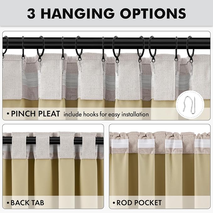 MIULEE 100% Blackout Linen Curtains for Bedroom, Ivory Solid Luxury Decor Thermal Insulation Room Darkening Drapes for Living Room Back Tab Rod Pocket 42 x 108 Inches, 2 Panels