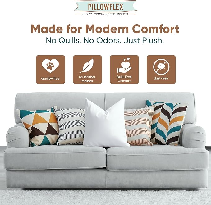 Pillowflex Synthetic Down Alternative Pillow Inserts for Shams - Comfy Pillows for Sleeping, Perfect & Best for Sleeping, Handmade Down Alternative Throw Pillow Inserts - (14x14 Set of 2)