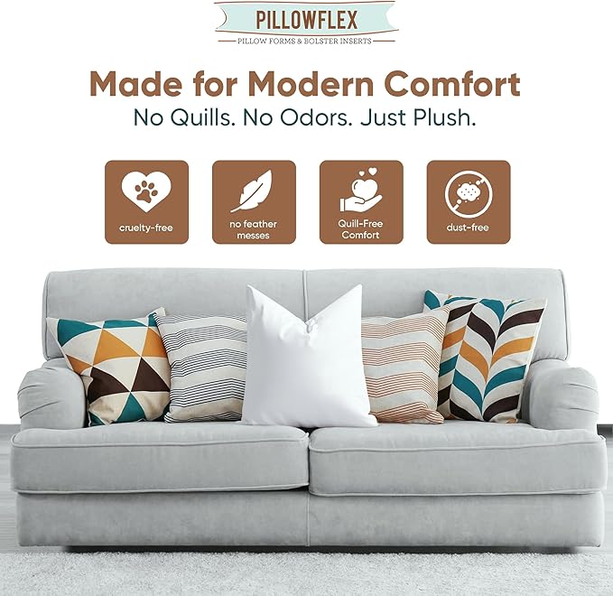 Pillowflex Synthetic Down Alternative Pillow Inserts for Shams - Comfy Pillows for Sleeping, Perfect Pillow & Best Sleeping Pillows, Handmade Down Alternative Throw Pillow Inserts - (20x20 Set of 2)