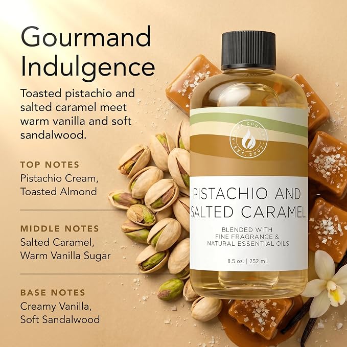 Aroma Country Pistachio & Salted Caramel Luxury Diffuser Oil (8.5 Fl Oz) | Hotel-Inspired • Long-Lasting Home Fragrance • for Aromatherapy, Reed Diffusers, Diffuser Machines & Room Sprays