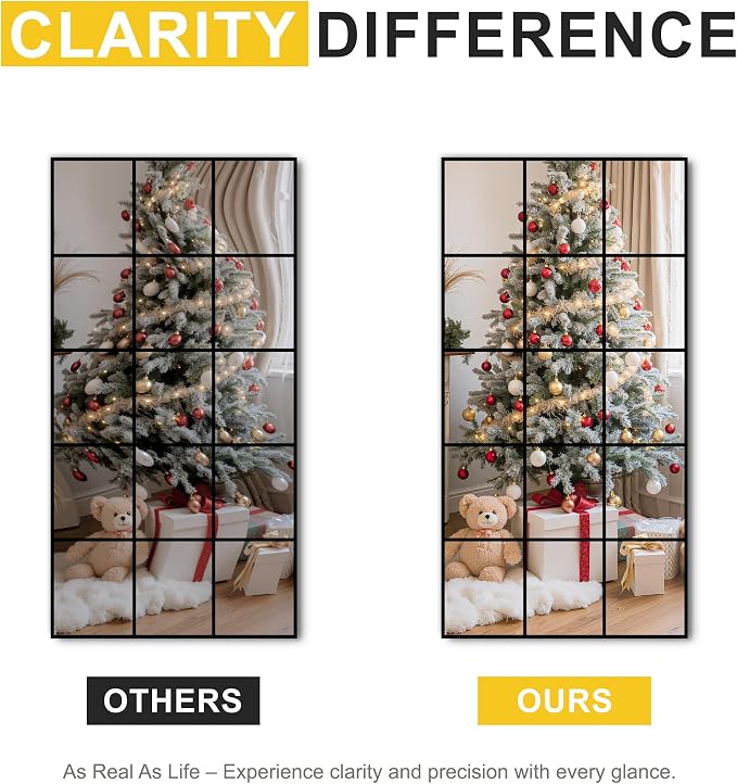 Large Window Pane Full Length Mirror for Wall, 28"x55" Black Rectangular Wall Mirror for Living Room, Bedroom, Entryway, Hanging or Leaning