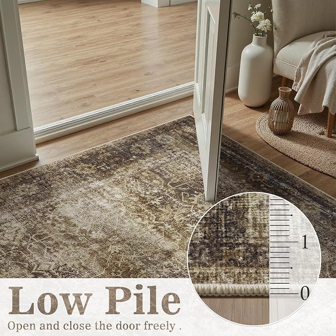 DCX Washable 8x10, Kid & Pet Friendly with Rubber Back Non Slip, Stain Resistant Vintage Rug for Living Room, Bedroom, Home Office, Soft Low Pile Large Farmhouse Distressed Carpet, Brickred