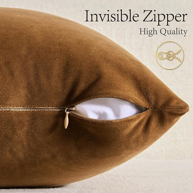 MIULEE Velvet Throw Pillow Covers 24x24 Inch, Pack of 2 - Golden Brown, Super Soft Euro Decorative Square Pillows Modern Luxury Home Decor for Bed, Sofa, Couch, Living Room