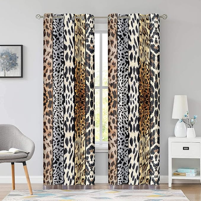 Wild Animal Print Curtain, Room Darkening Thermal Insulated Blackout Leopard Boa Window Drapes with Grommets for Living, Dining, Bedroom, 42"x 84", Set of 2 Panels, CLLSSP6