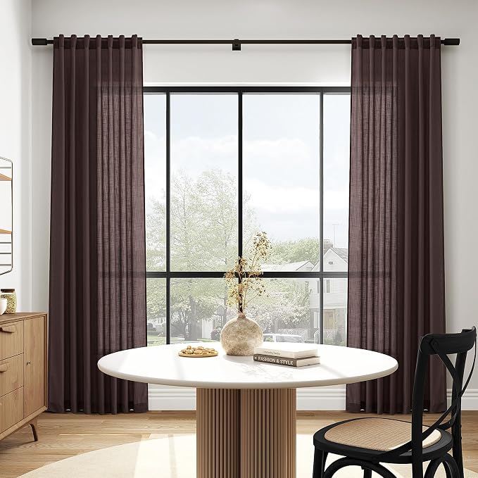 Nanspring Linen Curtains 84 Inch Long for Living Room Back Tab Light Filtering Drapes for Bedroom Office Window Protect Privacy Modern Farmhouse Decor 2 Panels 52x84, Coffee Brown
