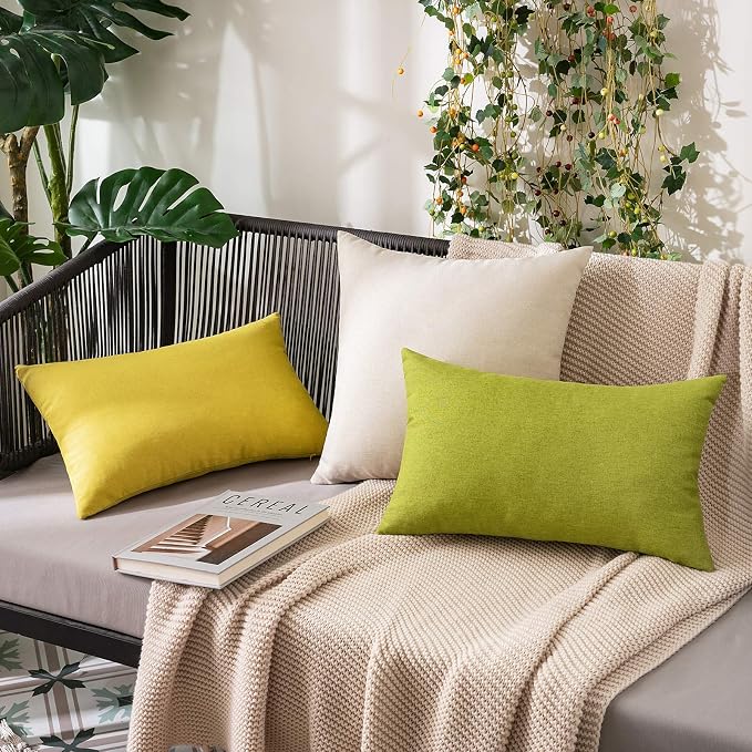 MIULEE Pack of 2 Decorative Outdoor Solid Waterproof Throw Pillow Covers Euro Sham Faux Linen Garden Farmhouse Cushion Cases for Patio Tent Balcony Couch Sofa 22x22 Inch Beige
