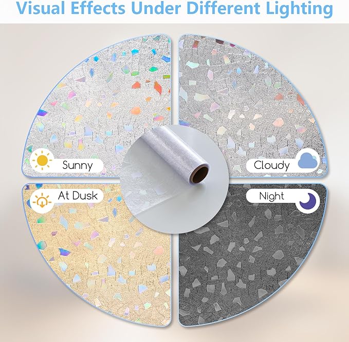 LEMON CLOUD Decorative Window Film, Stained Window Privacy Film, Frosted Glass Static Cling for Glass Door Home, 3D Rubble Design (35.4 x 157.4 Inch)