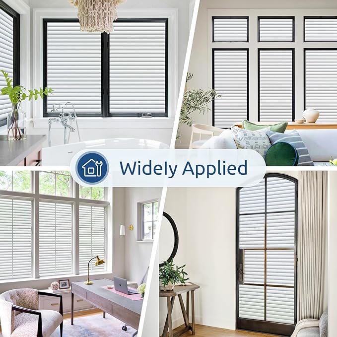 rabbitgoo Window Privacy Film Frosted Glass Film for Bathroom, Non Adhesive Static Cling Removable Window Sticker for Glass Door, Anti-UV Opaque Coverings, Blinds Pattern 0.79" Wide, 23.6" x 78.7"
