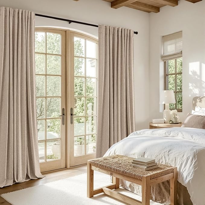 MIULEE 100% Blackout Linen Curtains for Bedroom 108 inches Long, Thermal Insulated Room Darkening Black Out Drapes for Living Room, Back Tab Rod Pocket, 2 Panels Set, 40 Wide x 108 Length, Linen