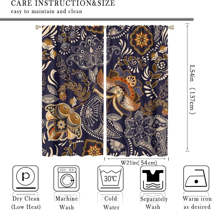 Indian Boho Curtains, Mandala Design Colorful Boho Floral Paisley Curtains, Bedroom Living Room Blackout Decorative Curtains, 2 Panel Set, 42x54 Inch.