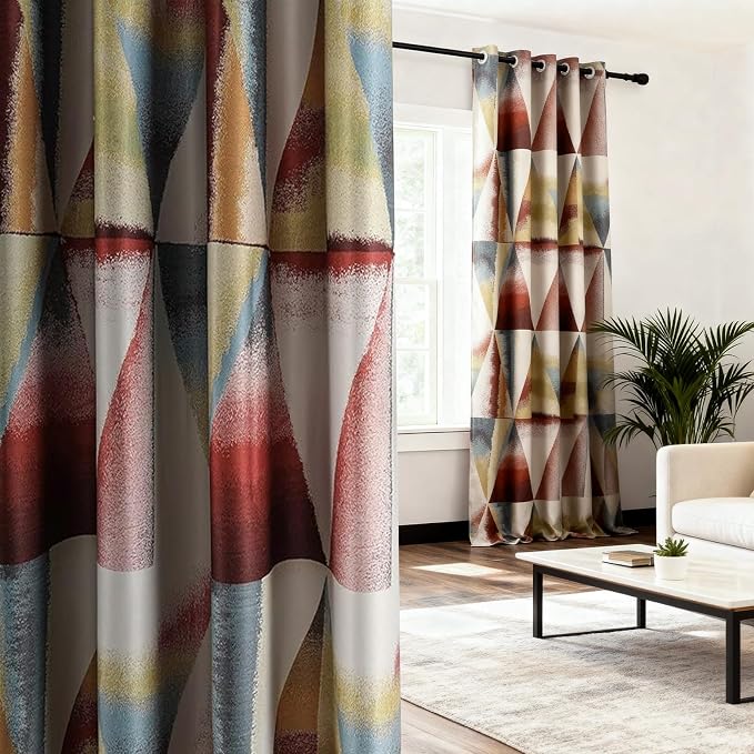 Leeva Geometric Blackout Curtains 96 Inch Long - Thermal Insulated Room Darkening Drapes for Living Room Bedroom, Modern Heavy Curtain Panels, Set of 2, Red