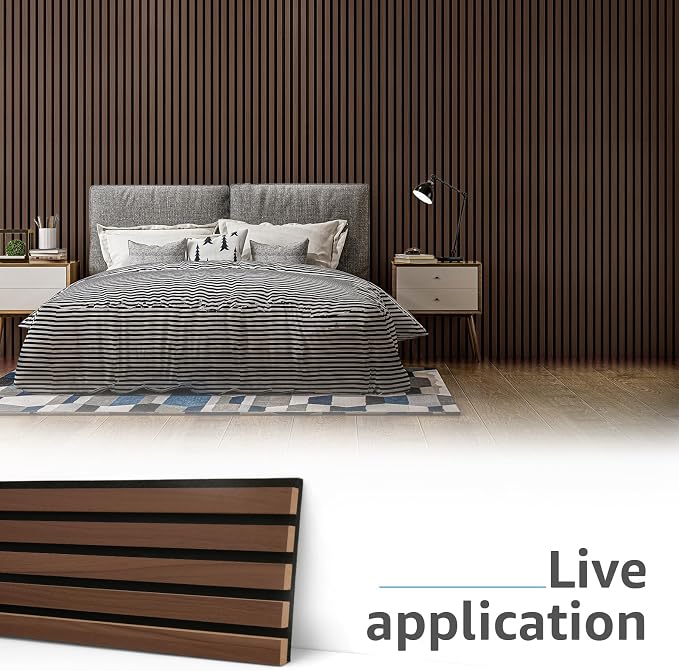 Art3d 6-Pack Acoustic Wood Slat Wall Panels for Interior Decor, 3D Fluted Sound Absorbing Wood Paneling for Accent Wall Ceiling Kitchen Living Room Bedroom Office, 94.5 x 7.9 inch Deep Walnut