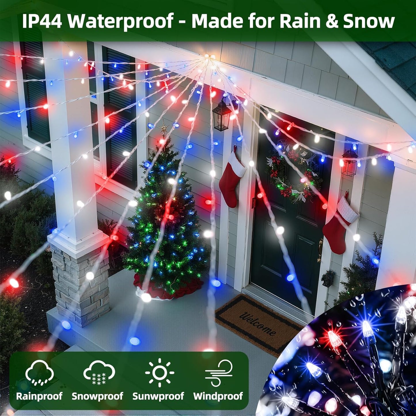 1500 LED 470FT Christmas Lights Outdoor,12 Lighting Modes Christmas String Lights with Timer, Dimmable Plug in Red White and Blue LED StringLights Waterproof for Yard Tree Wedding Party Holiday