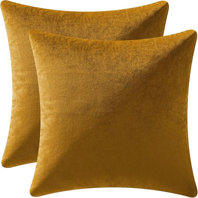 MIULEE Pack of 2 Mustard Yellow Pillow Covers 20x20 Inch Decorative Velvet Throw Pillow Covers Modern Soft Couch Throw Pillows Farmhouse Spring Home Decor for Sofa Bedroom Living Room