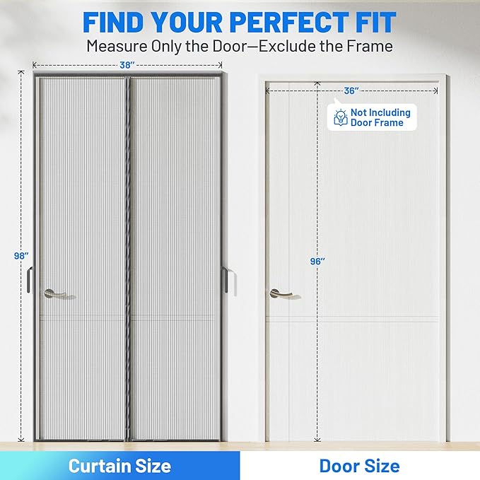 Heavy Duty Magnetic Screen Door Mesh - Auto-Sealing Hand-Free Door Net Screen with 50 Magnets, Pet & Kid Friendly, PET Fine Mesh Doors Screens Keep Bugs & Mosquitos Out Fits Front Doors Size 36” x 96”