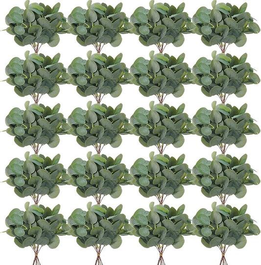 Giegxin 300 Pcs Artificial Eucalyptus Stems Leaves Bulk 11.8 Inches Tall Silver Dollar Eucalyptus Fake Greenery Stems Faux Plant for Floral Arrangement Vase Gray Green Leaves Decor Wedding