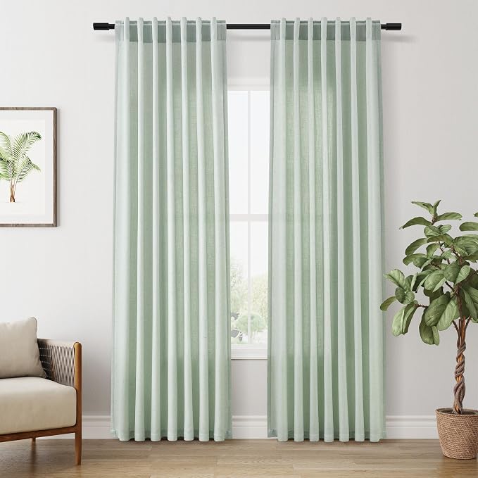 Aersas Aqua Green Linen Curtains 84 Inches Long 2 Panels Set Back Tab Rod Pocket Living Room Curtain Farmhouse Rustic Light Filtering Hook Drapes for Bedroom 52 Inch Width x 84 Inch Length
