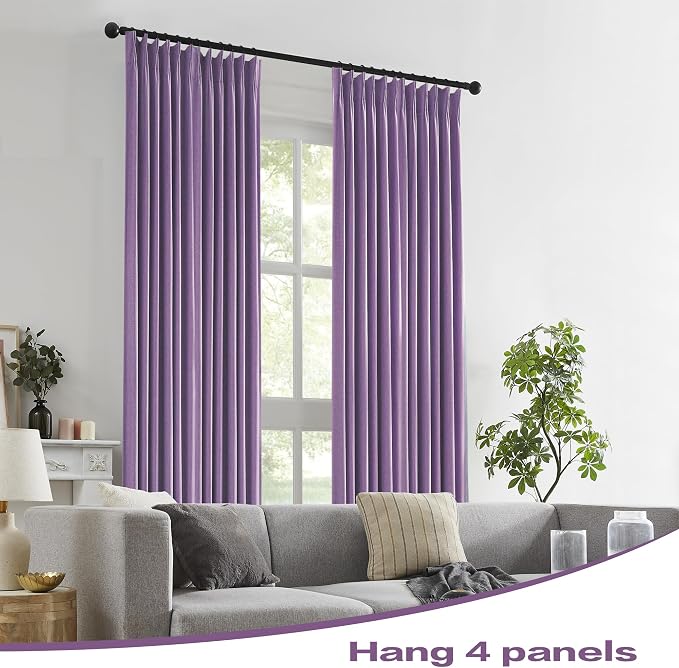 Pinch Pleated Blackout Curtains Purple 2 Panels,Back Tab Ceiling Viral Pleat Hooks Curtain for Track System,Thermal Insulated Drapes for Bedroom Living Room Dining Room,40 Wide x 108 Long