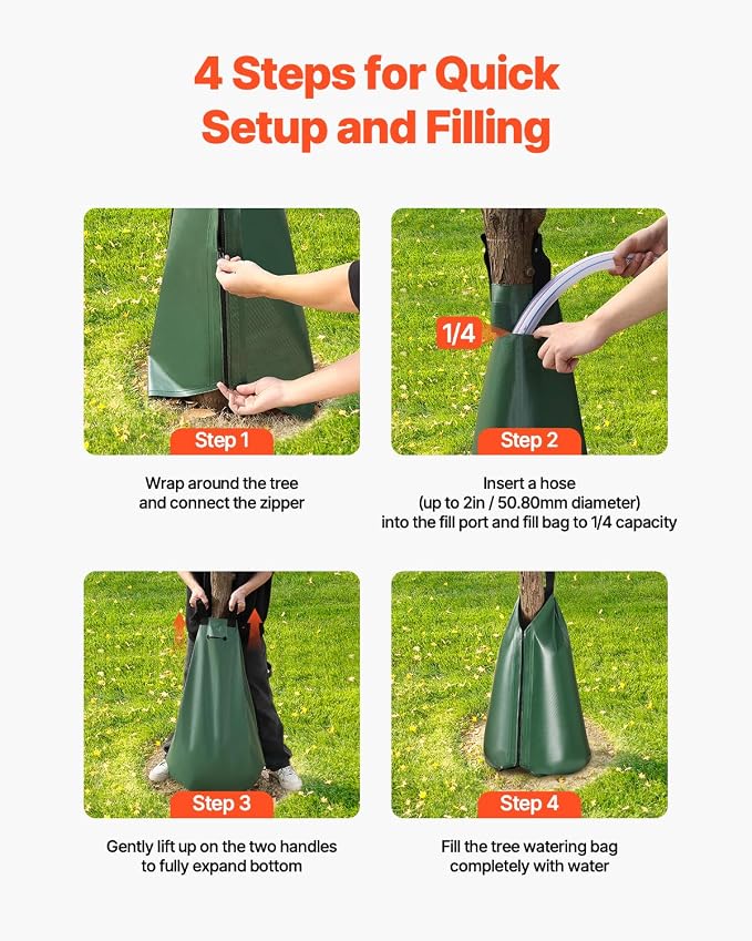 VEVOR 4 Pack 20 Gallons Tree Watering Bag, Slow Release Tree Watering Bags, Refillable Tree Drip Irrigation Water Bags for Trees, Durable Tree Watering System for Deep Root Targeting