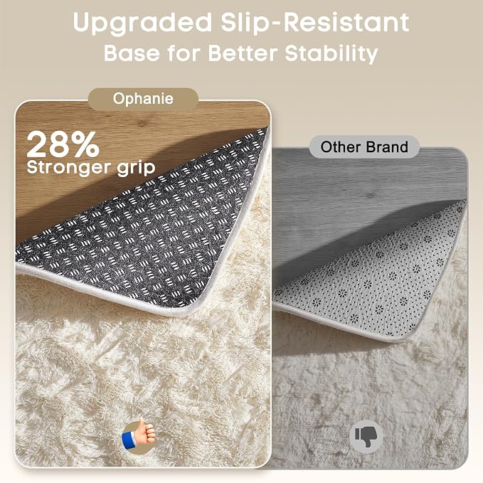 Ophanie Rugs for Living Room, Upgrade Non-Slip Fluffy Soft 5x8 Area Rug, Shag Large Fuzzy Plush Carpets for Bedroom Ivory, Shaggy Kids Boys Girls Dorm Nursery Home Decor Aesthetic