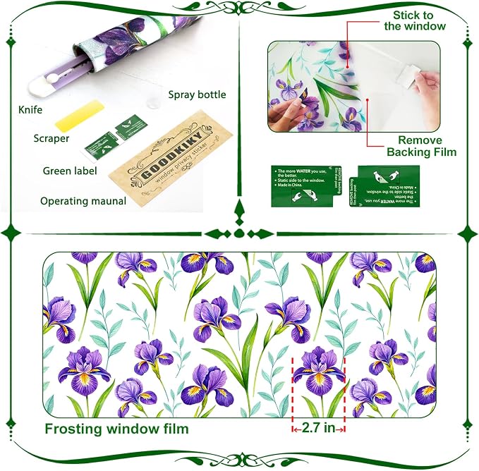 Window Film, Frosted Privacy, One Way Tint, UV Block, Heat Insulation, Anti-Glare, Static Cling, Renter Friendly for Home Bathroom Door