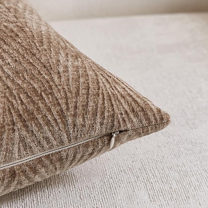 Summer Pillow Covers 24x24 Inch Set of 2, Soft Decorative Throw Pillow Covers with Leaves Texture, Hidden Zipper for Home Sofa Bed Couch (Tan, 24" x 24" (Pack of 2))