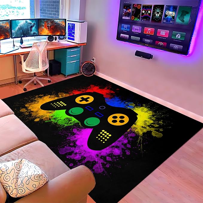 Gaming Rugs for Boys Teens Bedroom Decor Gamer Rugs for Living Room Gamepad Controller Carpets, 4'5"x6'