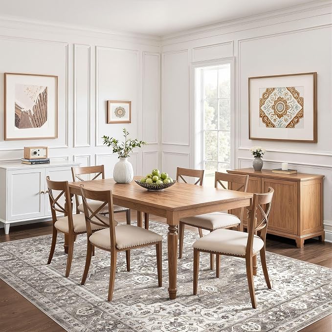 6x9 Area Rug Living Room: Washable Boho Large Neutral Vintage Soft Rugs Stain Resistant Farmhouse Non-Slip Indoor Rustic Floor Carpet for Bedroom Nursery Kids Playroom Office Dining Room- Dark Brown