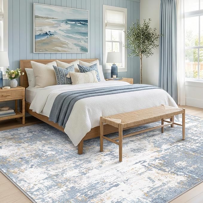 RELEANY Washable Area Rugs 8'x10' Non-Slip Modern Abstract Soft for Living Room Entryway Bedroom Kitchen, Print Pattern, Light Blue