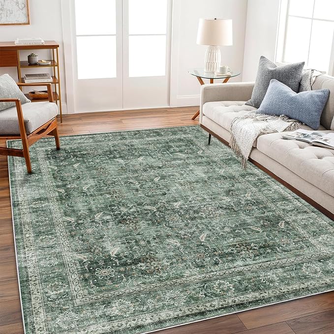 CHAMPLANT Area Rug 6'x9' Washable Vintage Traditional Floor Cover Thin Retro Kitchen Indoor Distressed Non Slip Carpet for Living Room Bedroom Dining Room