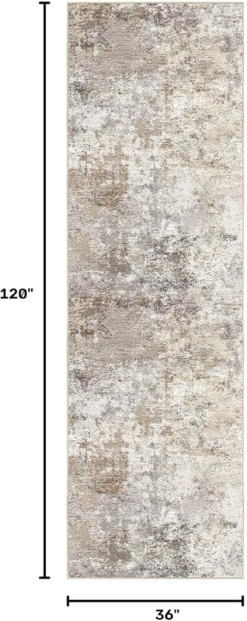 UERMEI 3x10 Washable Runner Rug for Hallway, Non Slip Low Pile Kitchen Carpet, Neutral Modern Abstract Indoor Floor Mat for Entryway Laundry, Kid & Pet Safe High Traffic Area, Brown Grey