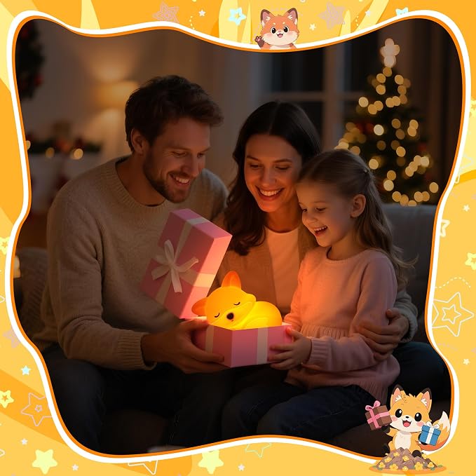 OkiyiD Fox Night Light for Boys Girls, Dimmable Squishy Fox Silicone Animal Lamp, Cute Foxes Gifts Decor Nightlight for Birthday Xmas Gifts