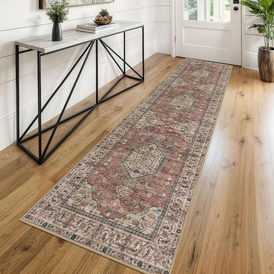 KUTA Hallways Runner Rug 2x8 Terracotta, Vintage Kitchen Rugs Non-Slip Washable Ultra Soft Printed Retro Carpet Entryway Runners for Bedroom Laundry Nursery