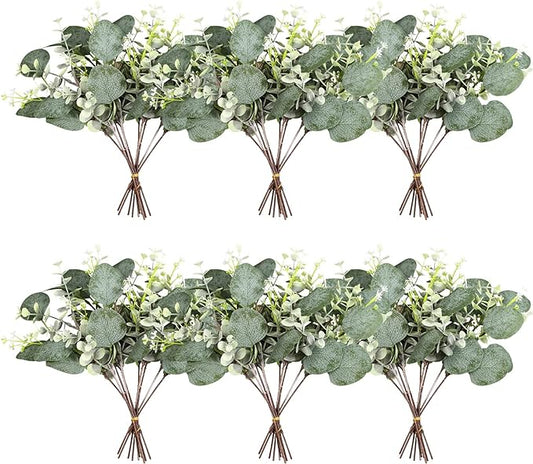 ZeKonan 40 Pcs Artificial Greenery Eucalyptus Stem Silver Dollar Leaves Baby Eucalyptus Leaves Suitable for Family Wedding Vase Centerpieces Bouquet Flower Arrangement