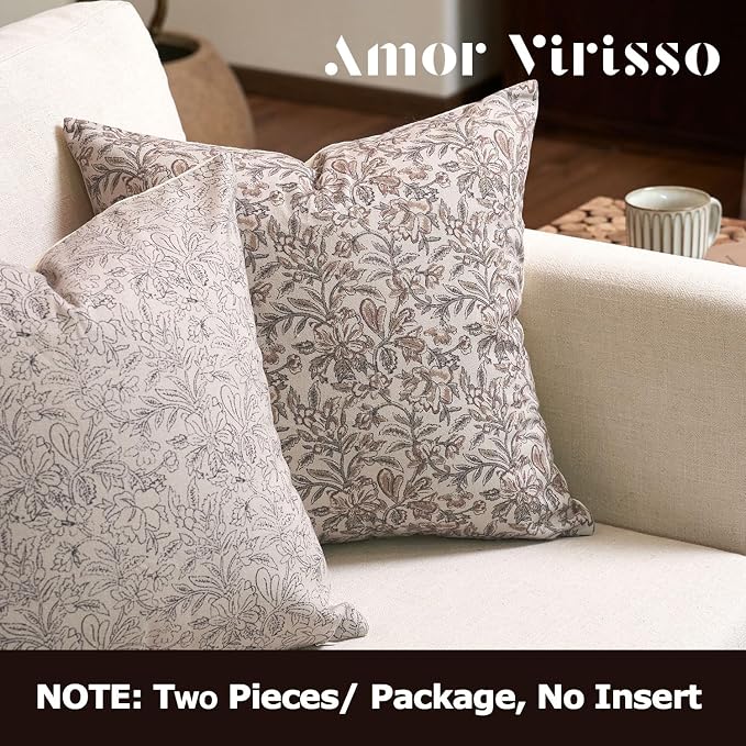 Amor Virisso Floral Throw Pillow Covers 24x24 Set of 2 Vintage Block Print Pillow Covers Decorative Pillow Covers Couch Pillows for Living Room Farmhouse Accent Sofa Pillows, Red/Sand