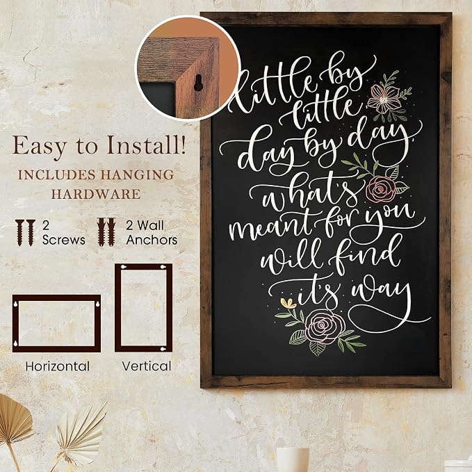 Loddie Doddie Magnetic Chalkboard - 24 x 36 in, Rustic Wood Frame - Stain Resistant Surface - Magnet Board for Wall & Photo Display - Chalkboard Calendar & Menu Sign